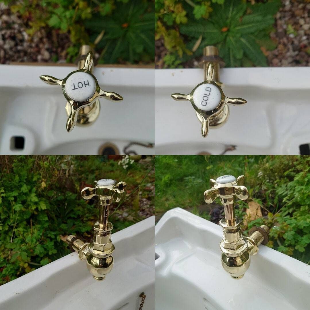 Victorian Brass Bath Taps: Polished Globe Faucets photo vintage
