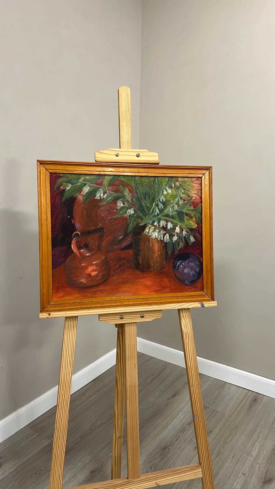 Mid Century Oil On Board Still Life Picture Flowers And Fruit Framed Painting