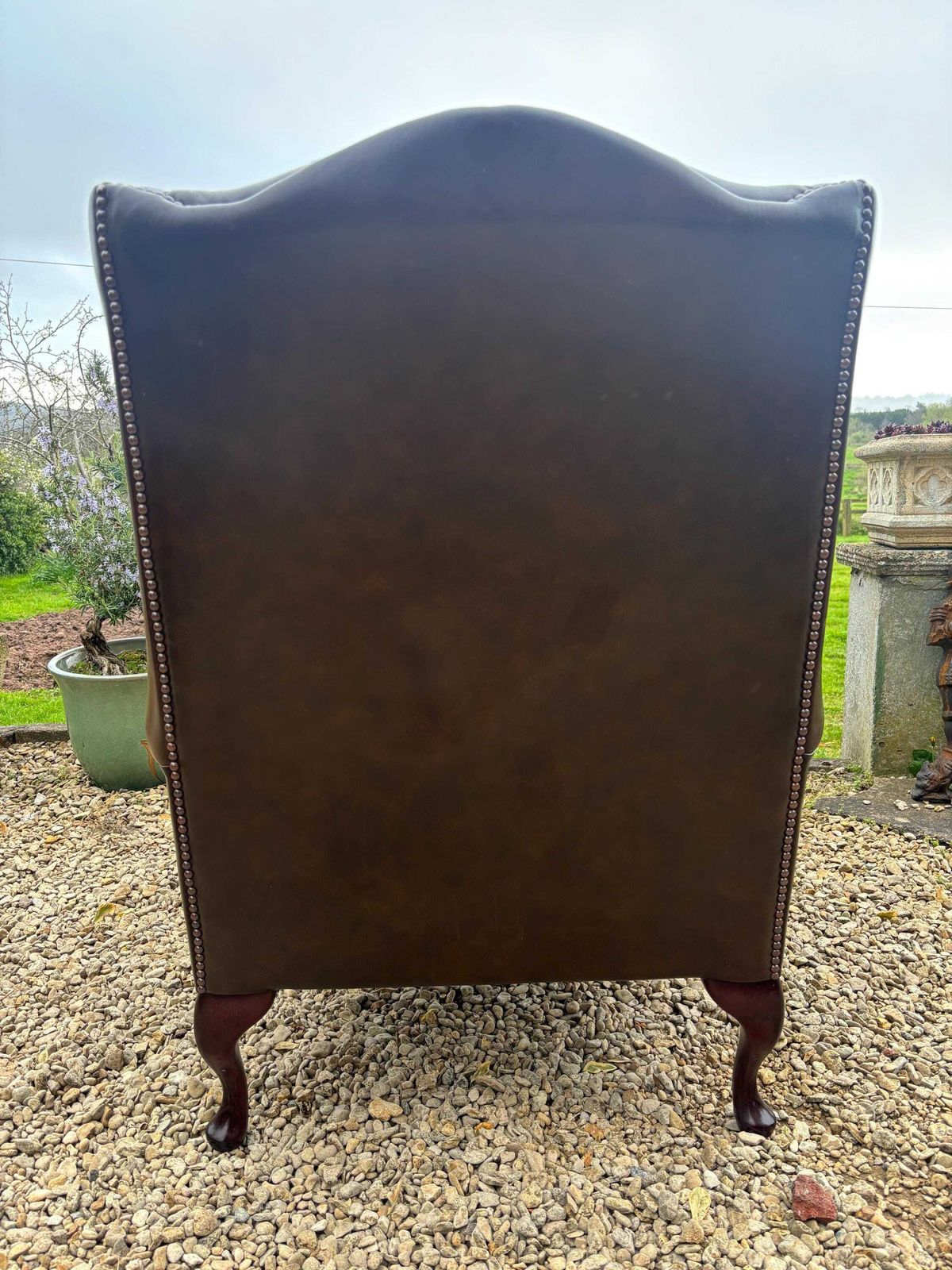Chesterfield Real Leather Queen Anne Wingback Chair Stunning Condition photo 440.0