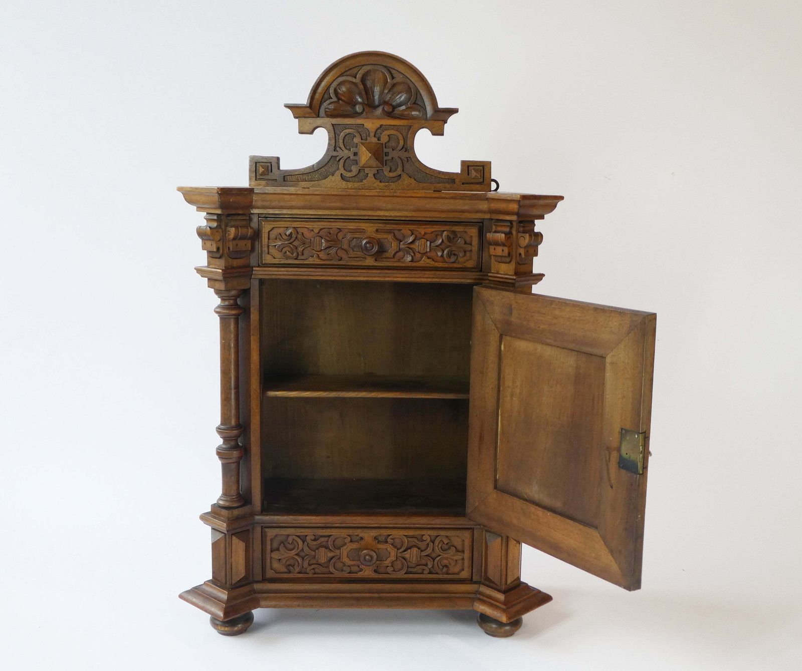 Antique Carved German Apothecary, Ornate Wooden 1900's Medicine Cabinet, Chest With Floral Details photo buy
