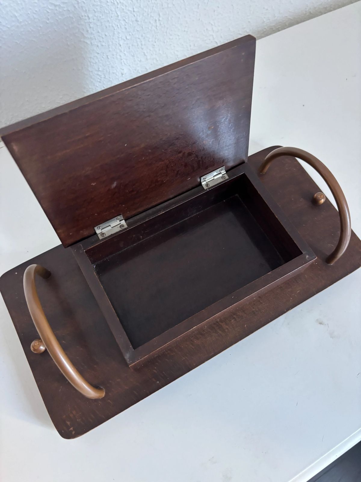 Vintage 1960s Cigarette Holder Dispenser, Wood, Metal, Copper   31 X 15 Cm photo vintage