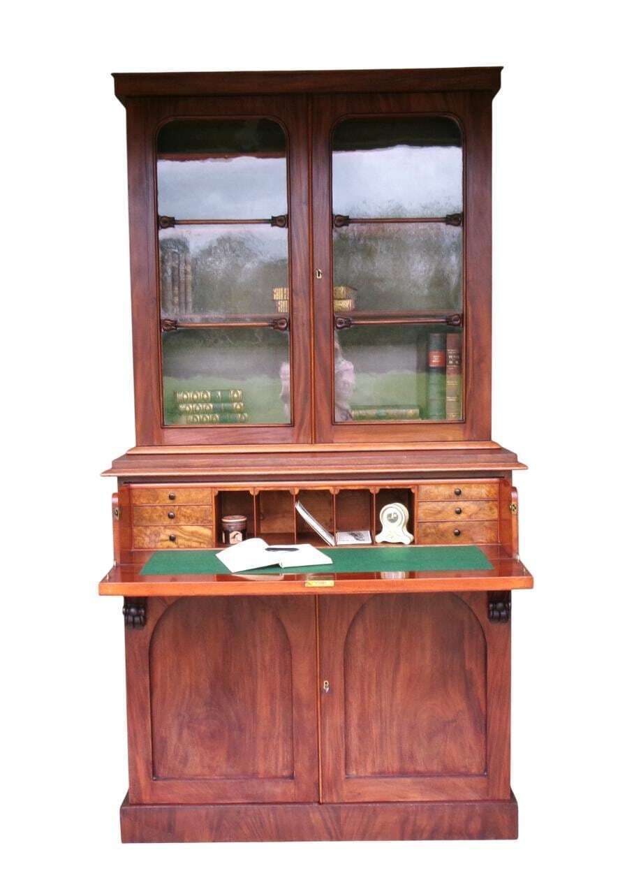 C1835 Mahogany Georgian Secretaire, William IV Bookcase / Desk, Antique Furniture photo for sale