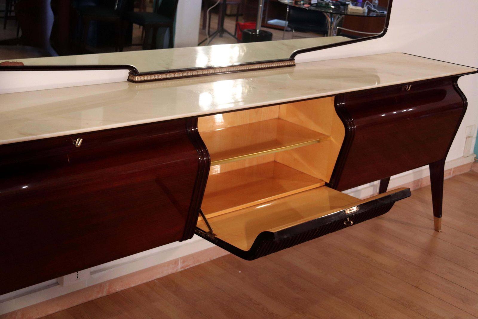 Mid Century Sideboard By Osvaldo Borsani, Mahogany Rosewood Onyx, Italy, 1950s photo vinterior