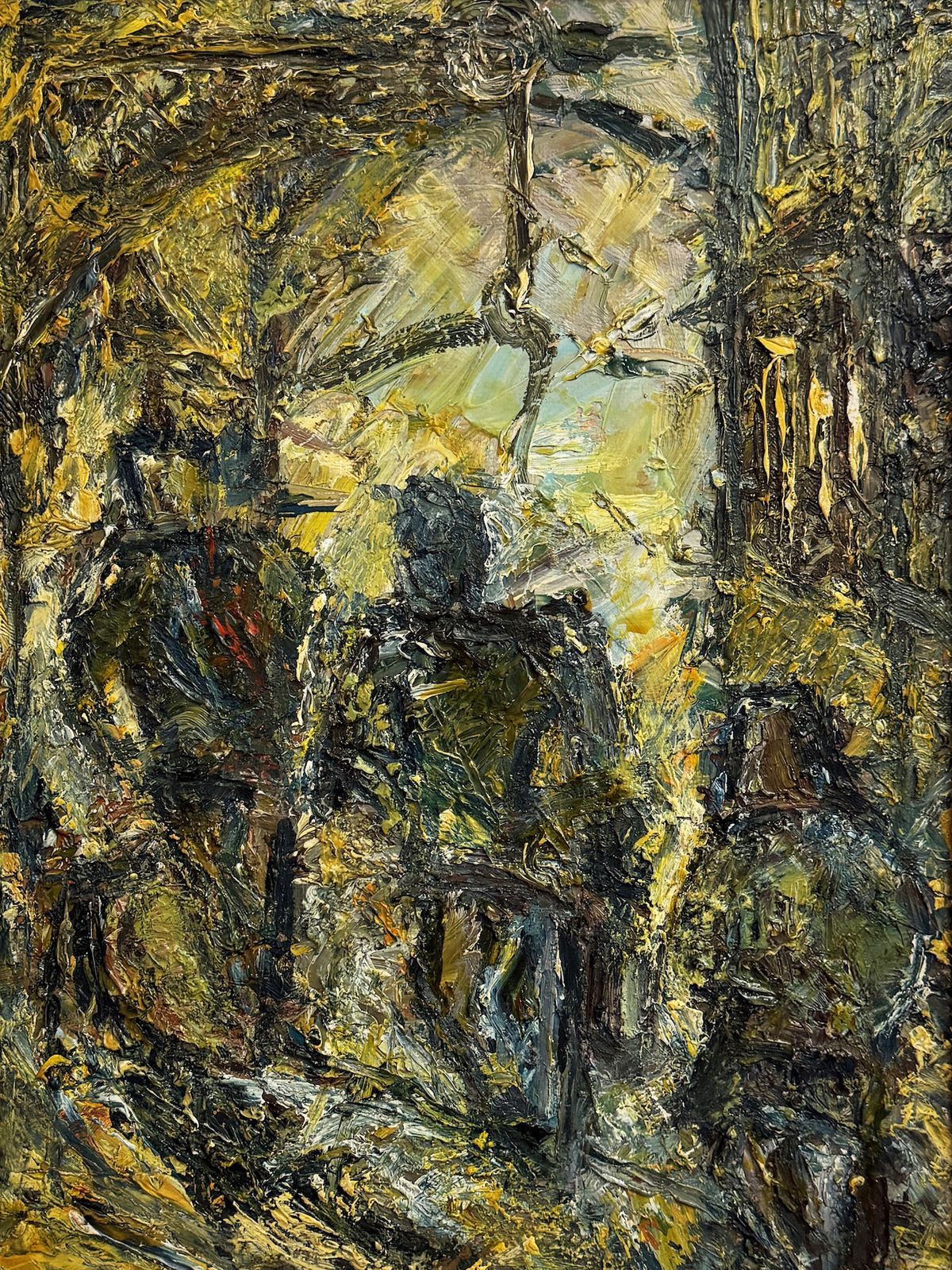 Mid Century Abstract Impasto Oil Painting Textured Oil On Board Framed photo for sale