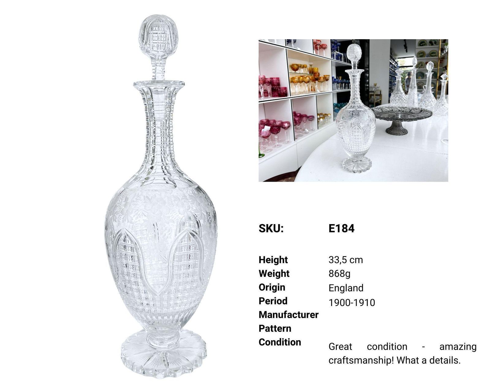 Whiskey Decanter | Liquor Dispenser | Floral Foot | England 1900 photo buy