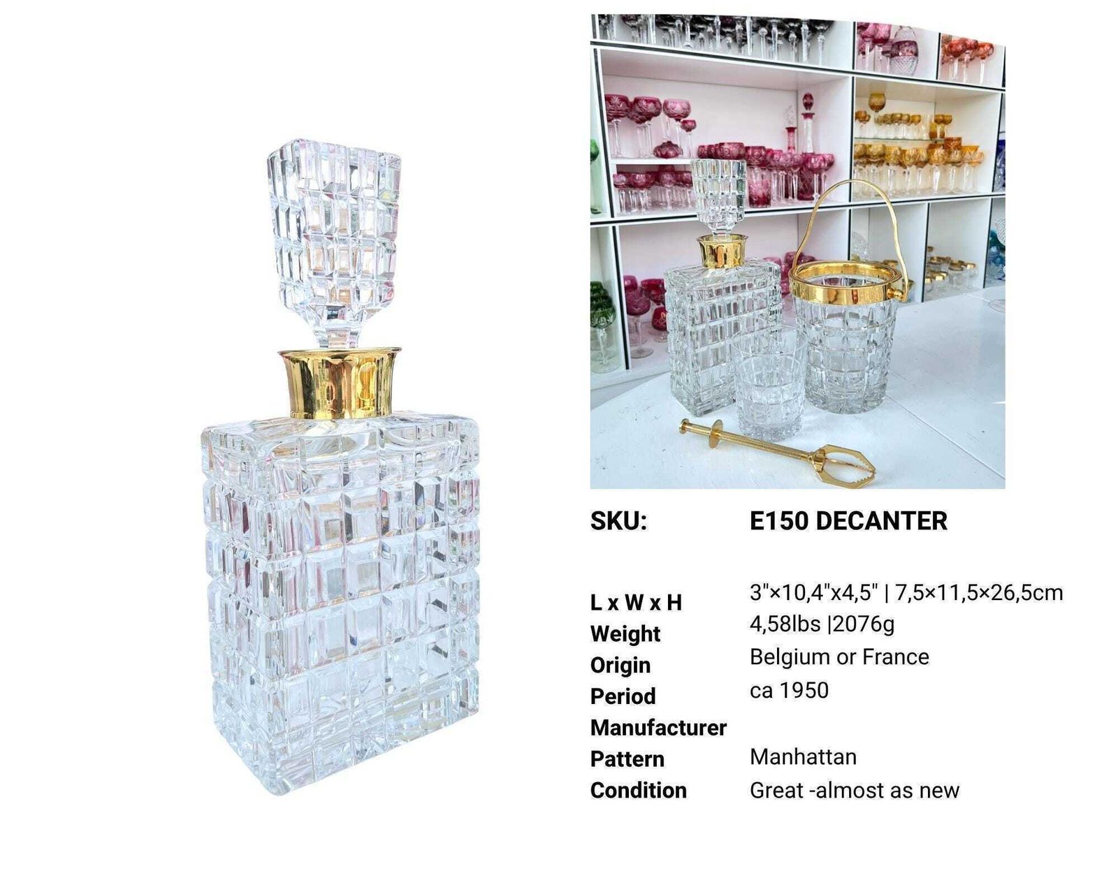 Val Saint Lambert | Whiskey Decanter + Ice Bucket | 4pcs photo furniture
