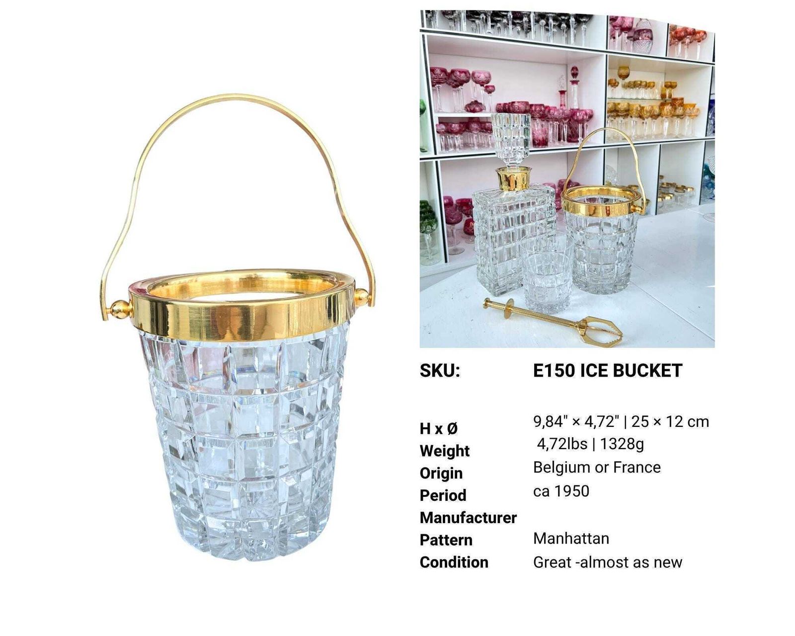 Val Saint Lambert | Whiskey Decanter + Ice Bucket | 4pcs photo for sale