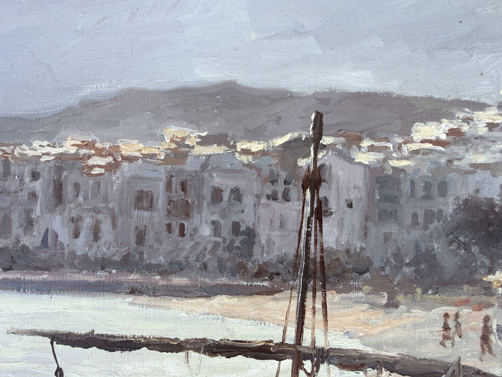 Juan Pardo Forteza Cadaqués Havenkerk Catalonië Middellandse Zee Vissersboot Olieverfschilderij Spaans Kustlandschap Jaren 1960 photo 450.0