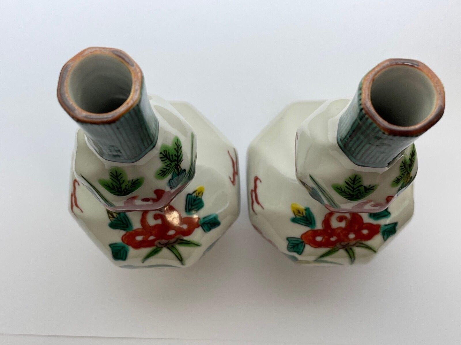 Pair Of Antique Japanese Meiji Porcelain Double Gourd Vases – Hand Painted Chrysanthemum, Signed, C.1860s photo vintage