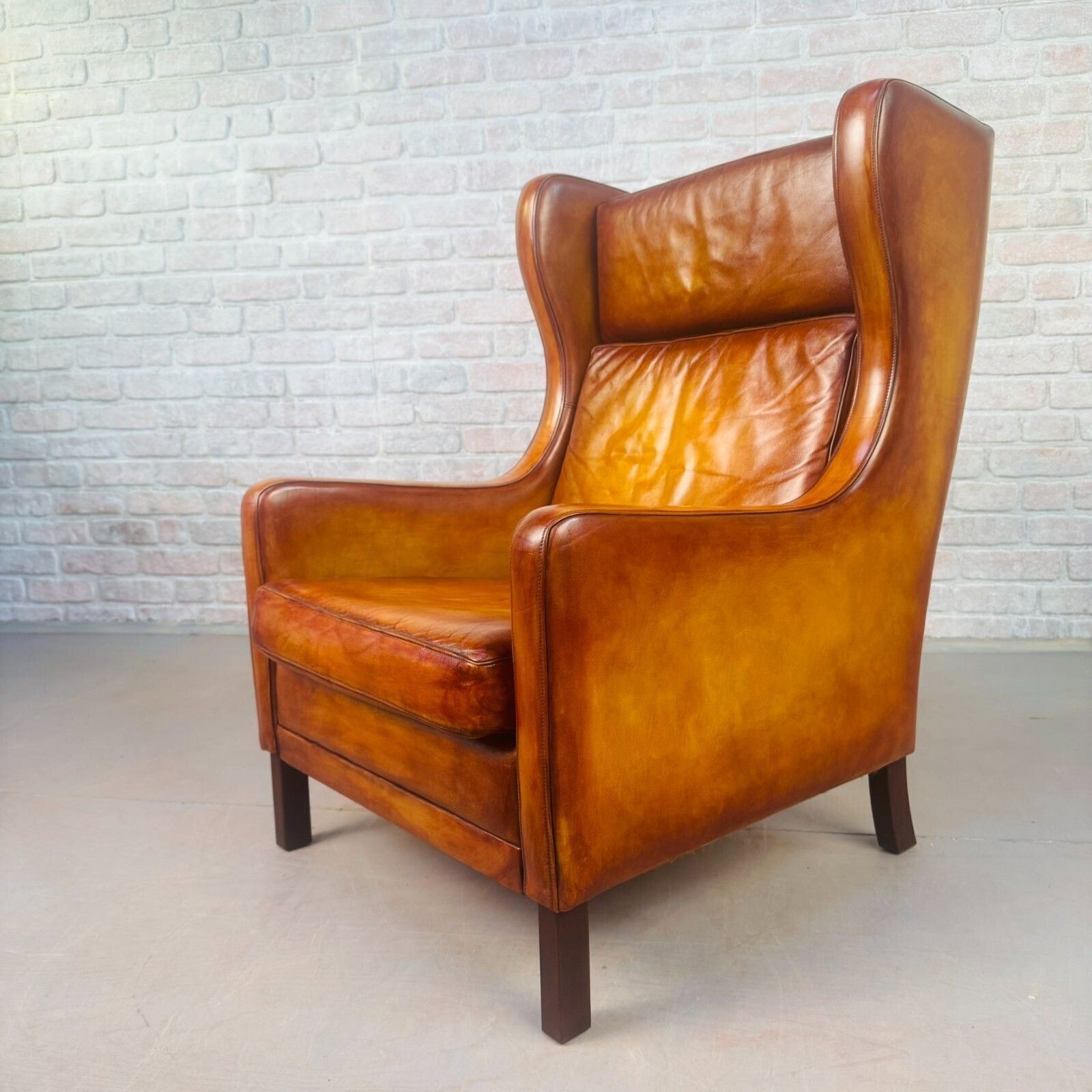 Vintage 1970s Danish High Back Tan Leather Armchair Mid Century Lounge Chair photo vintage