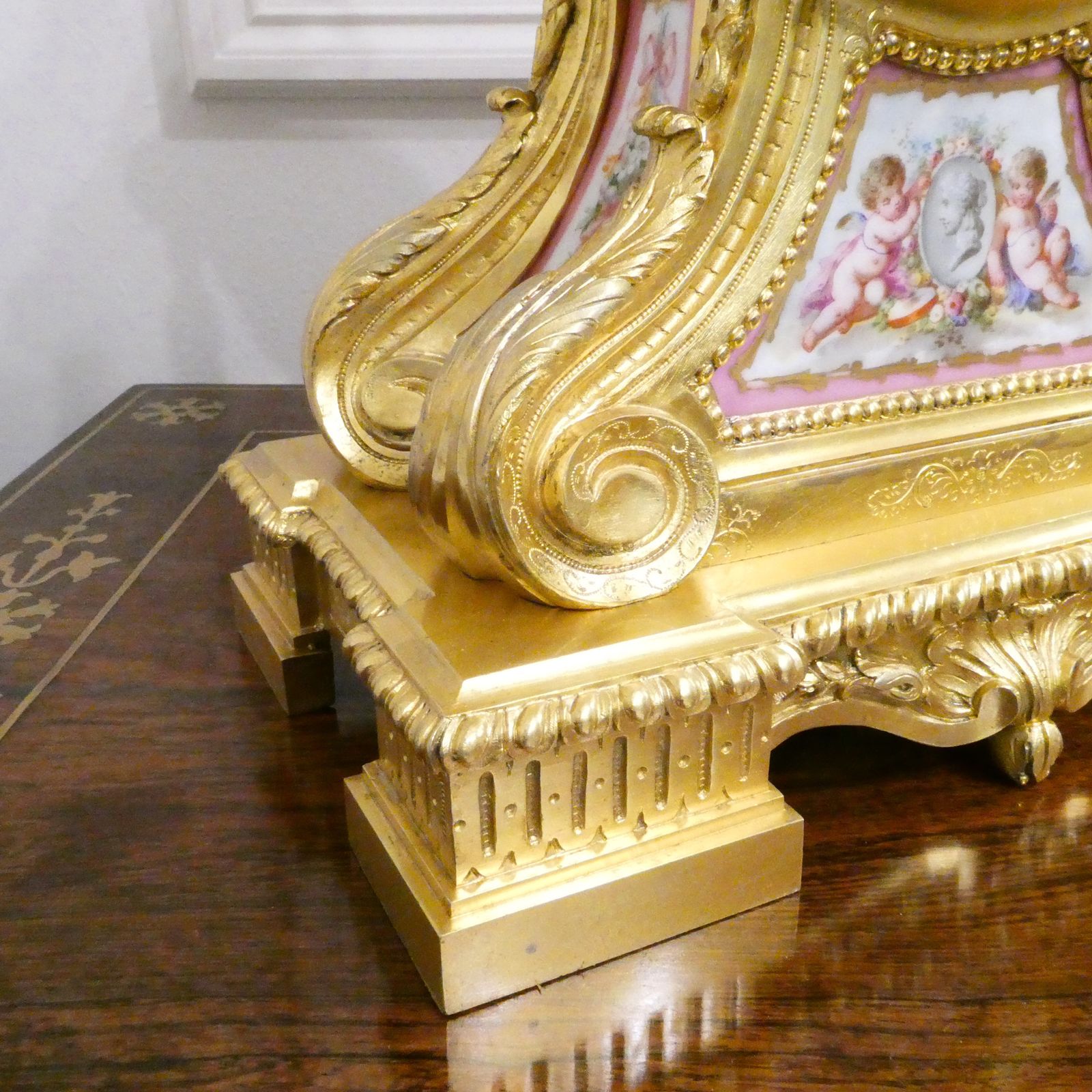 French Louis XV Style Gilt Bronze & Porcelain Mantel Clock By Jean Baptiste Delettrez photo buy