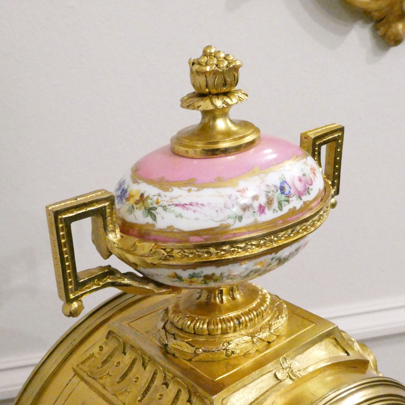 photo for sale French Louis XV Style Gilt Bronze & Porcelain Mantel Clock By Jean Baptiste Delettrez
