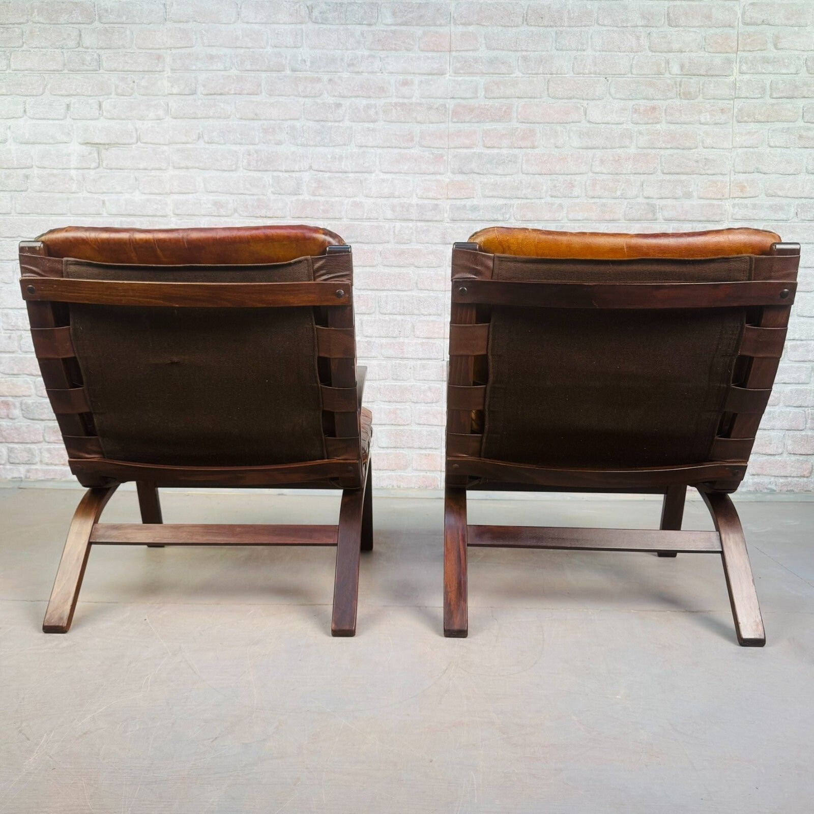 Mid Century Danish Farstrup Mobler Tan Leather Armchairs Pair Bentwood Miljø photo buy
