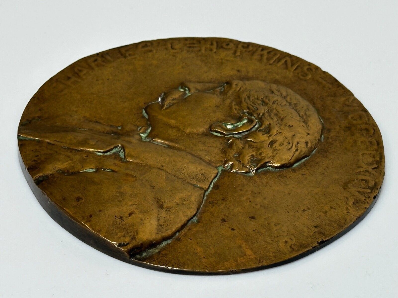 photo furniture Rare Victorian 1895 English Gilt Bronze Portrait  Medallion – Charles C. Hopkins – 12cm – In The Manner Of Frampton