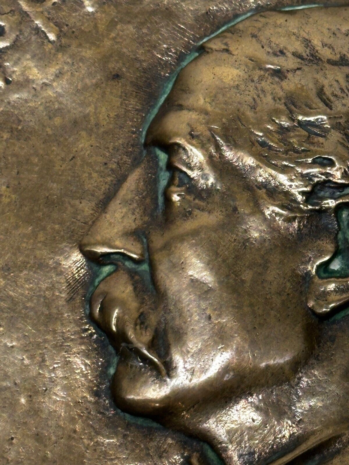 photo for sale Rare Victorian 1895 English Gilt Bronze Portrait  Medallion – Charles C. Hopkins – 12cm – In The Manner Of Frampton