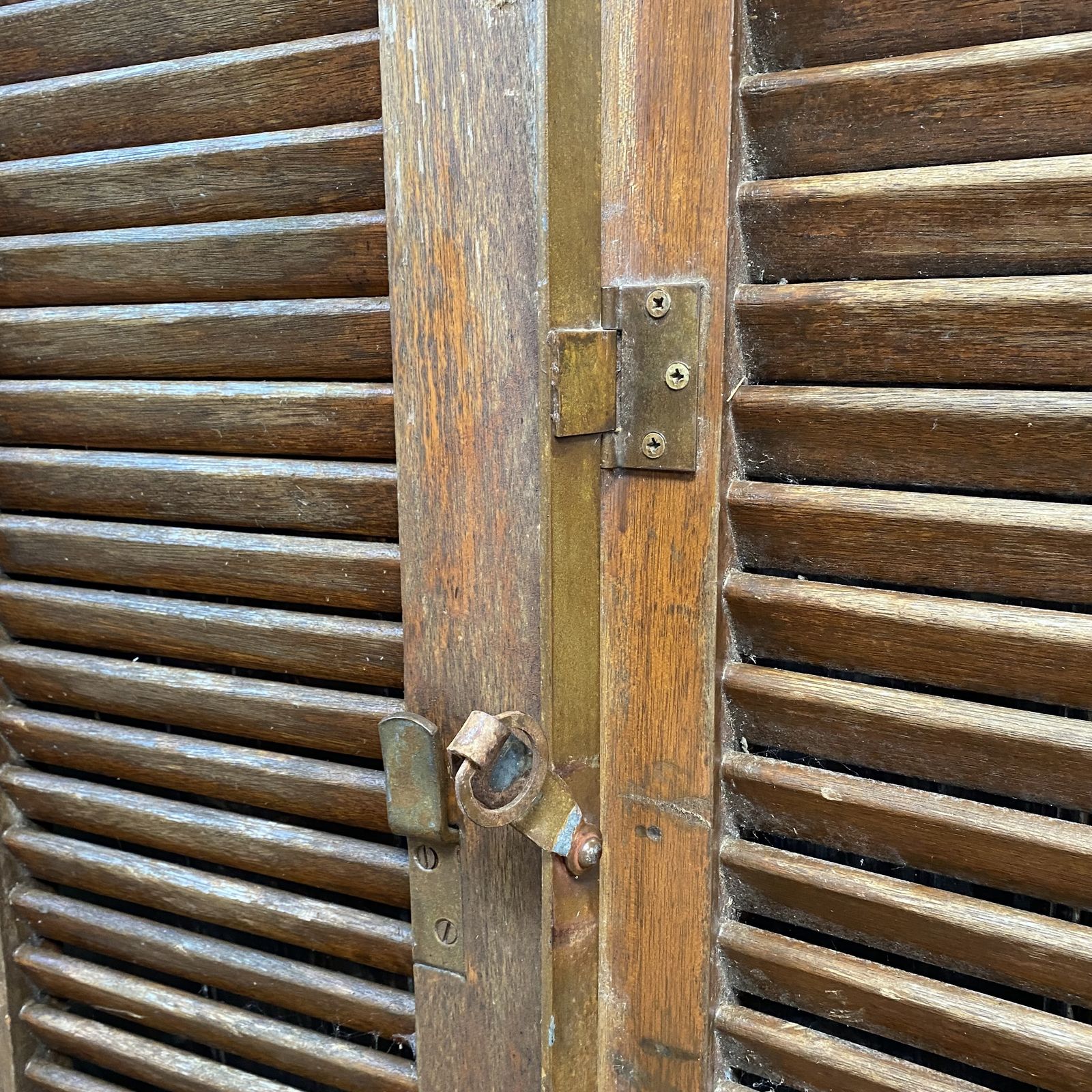Home Fixtures Vintage Salvaged French Chauteau Chestnut Louvre Window Shutters Two Sets Avail photo