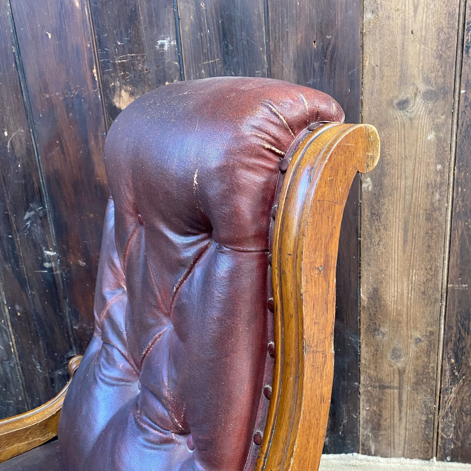 Antique Victorian Faux Leather Horseshair Fireside Reading C & C Castors Chair photo vintage