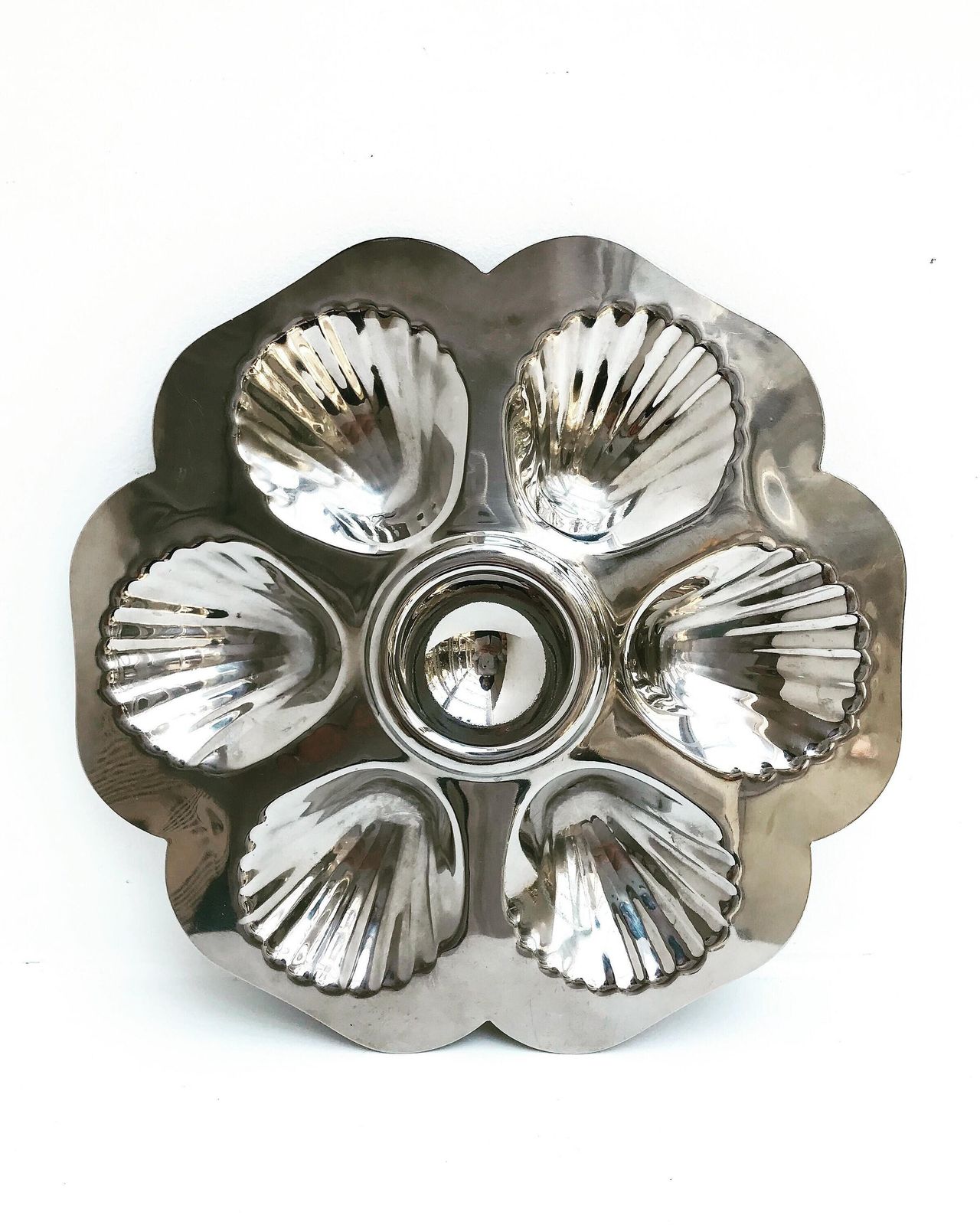 Vintage Stainless Steel Oyster Plate Set: French Seafood Serving Dish, 1960s