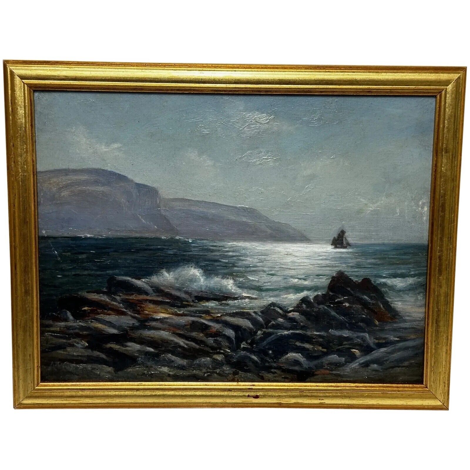 Antique 19th Century Marine Seascape Oil Painting – Spanish Head, Isle Of Man – Arthur Cox – Framed Coastal Landscape