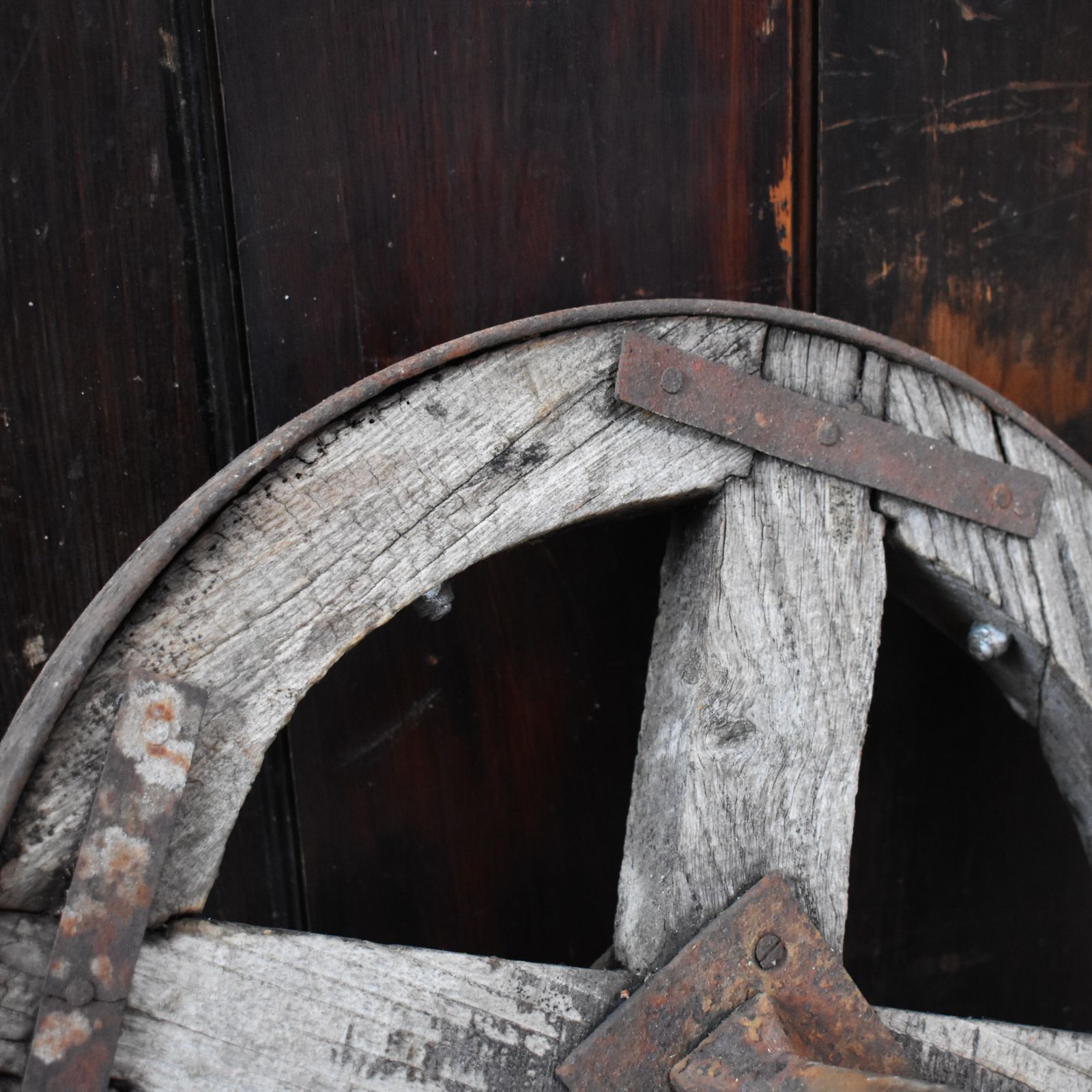 photo for sale Antique Salvaged Wooden Garden Decorative Display Cart Wheel