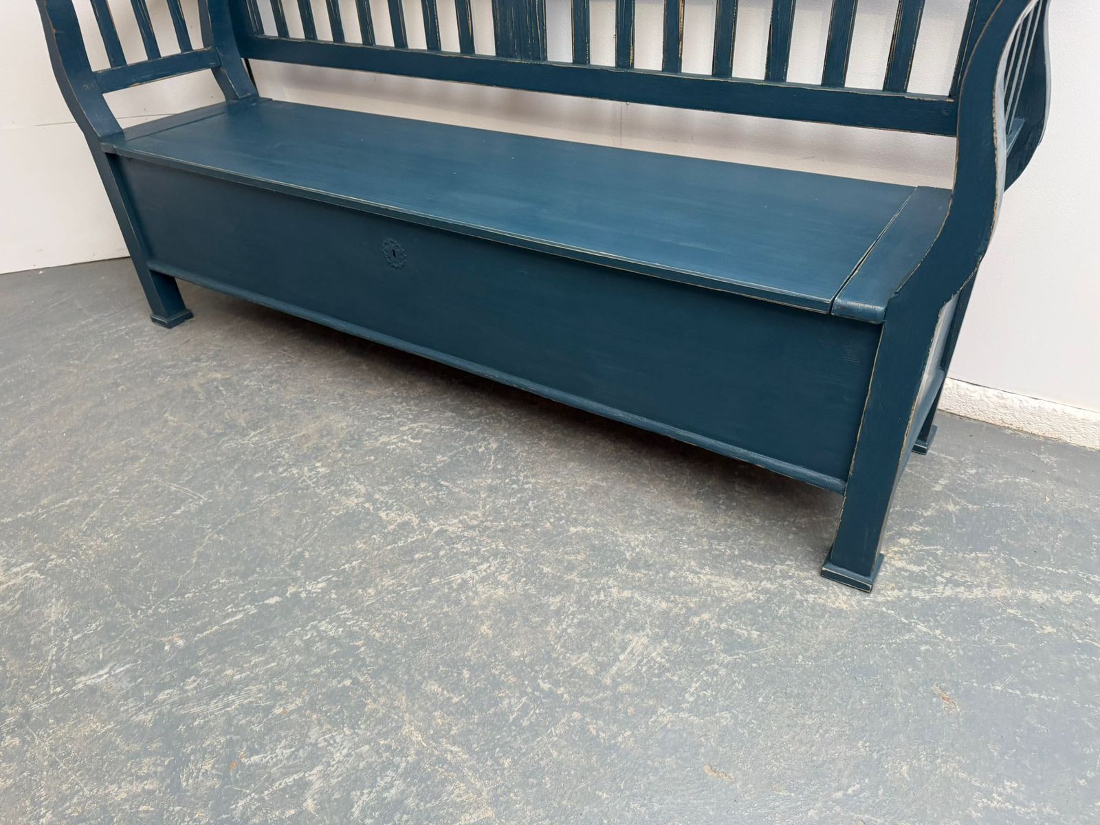 A Genuine Hungarian Pine Painted Blue Victorian 3/4 Seater Bench photo Furniture