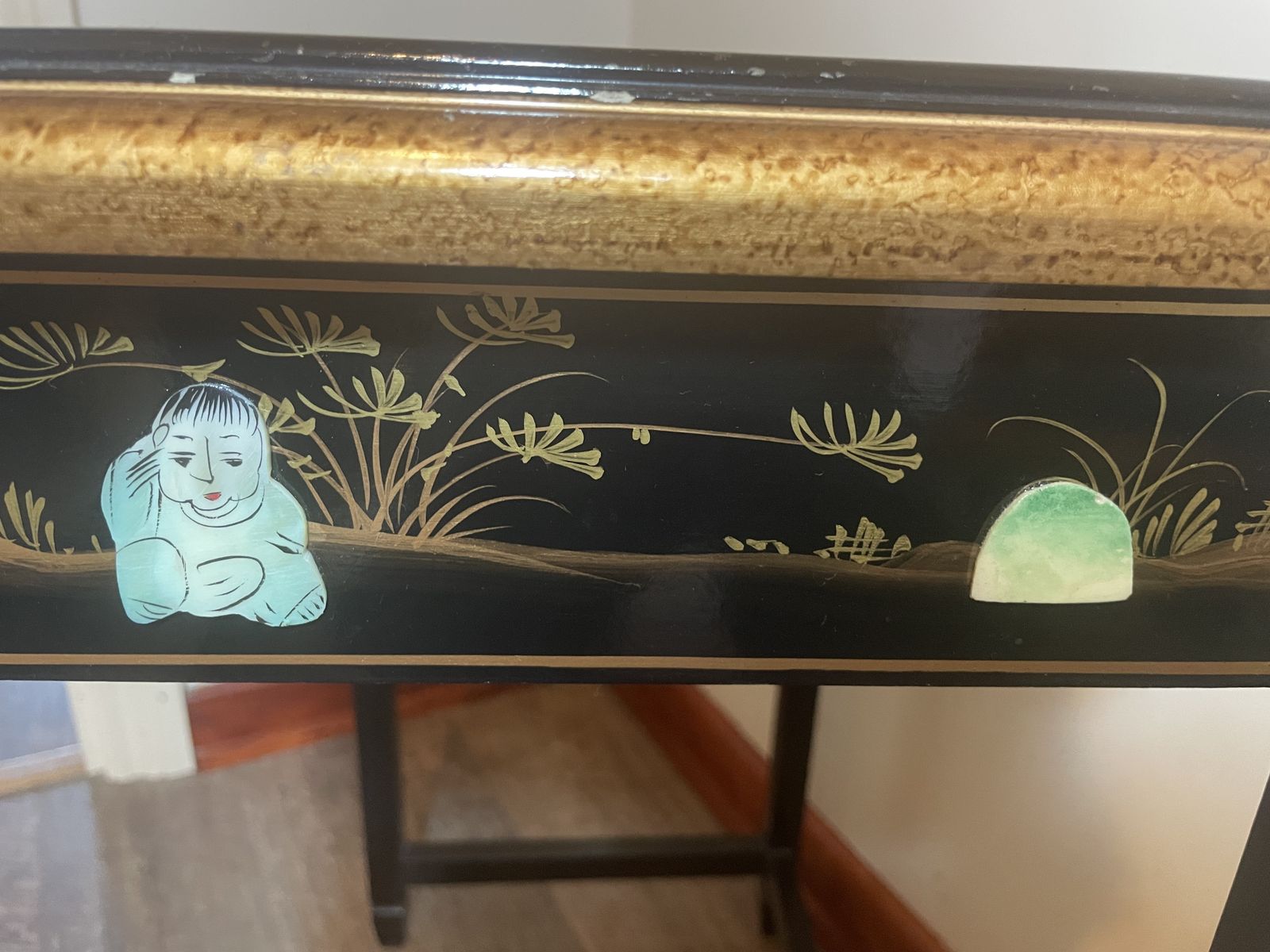 photo vinterior Set Of 4 Vintage Chinoiserie Nesting Tables | Black Lacquer & Mother Of Pearl Inlay