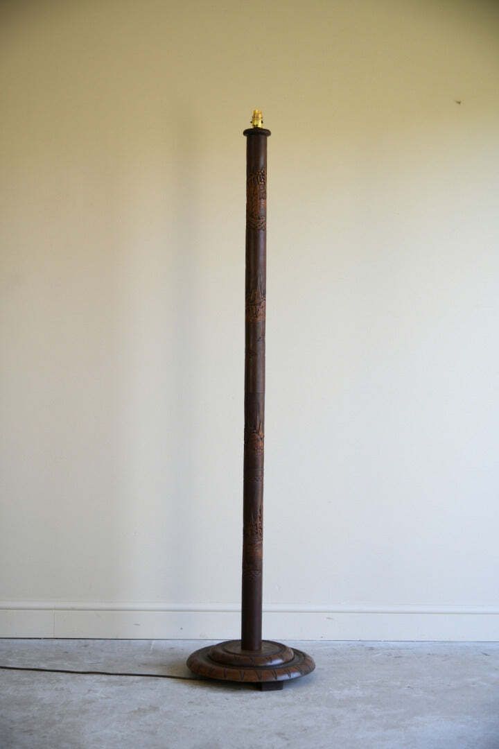Asian Carved Wooden Standard Lamp