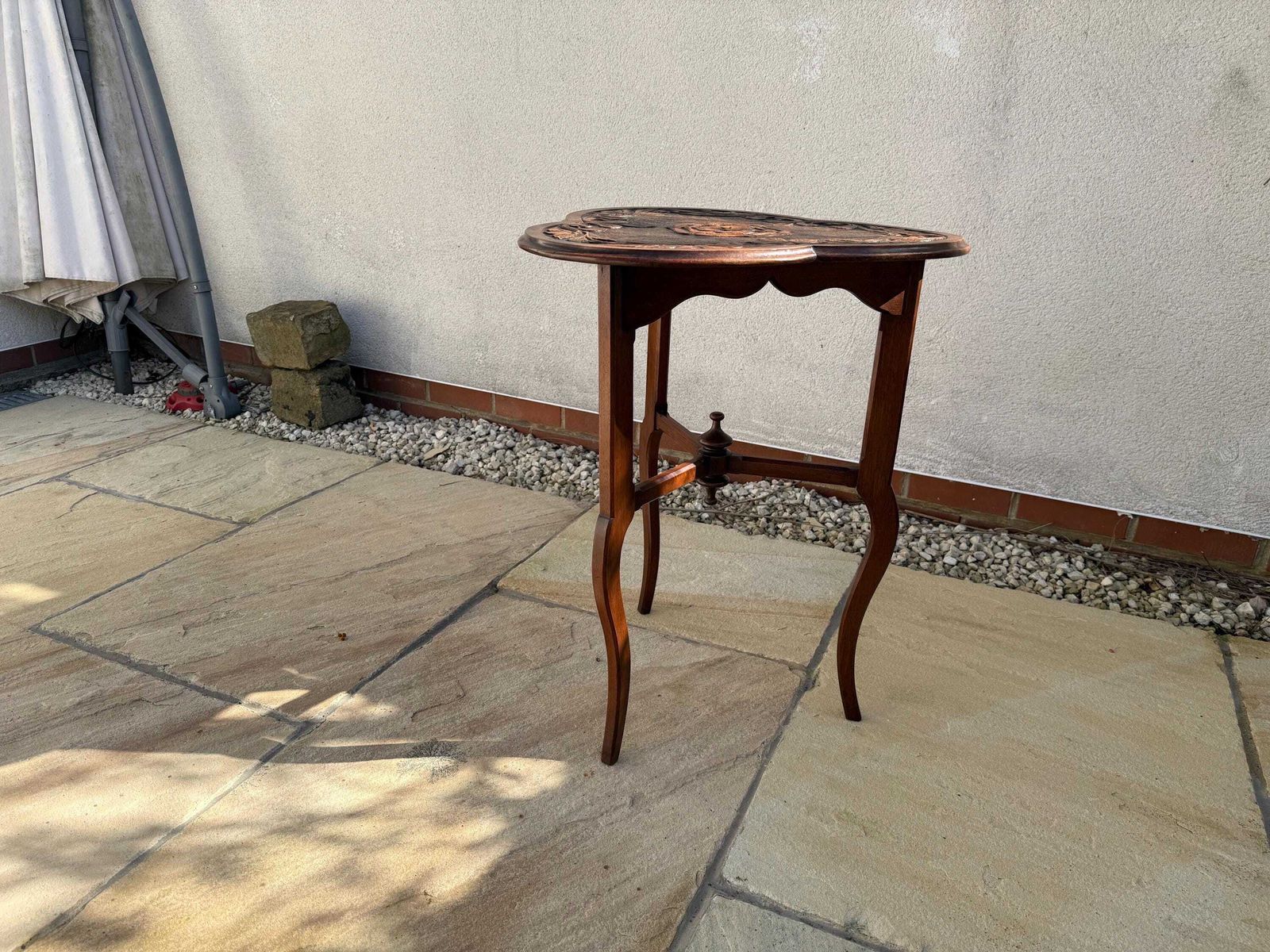 Antique Carved Top Table Antique Occasional Side Table Plant Stand photo vintage