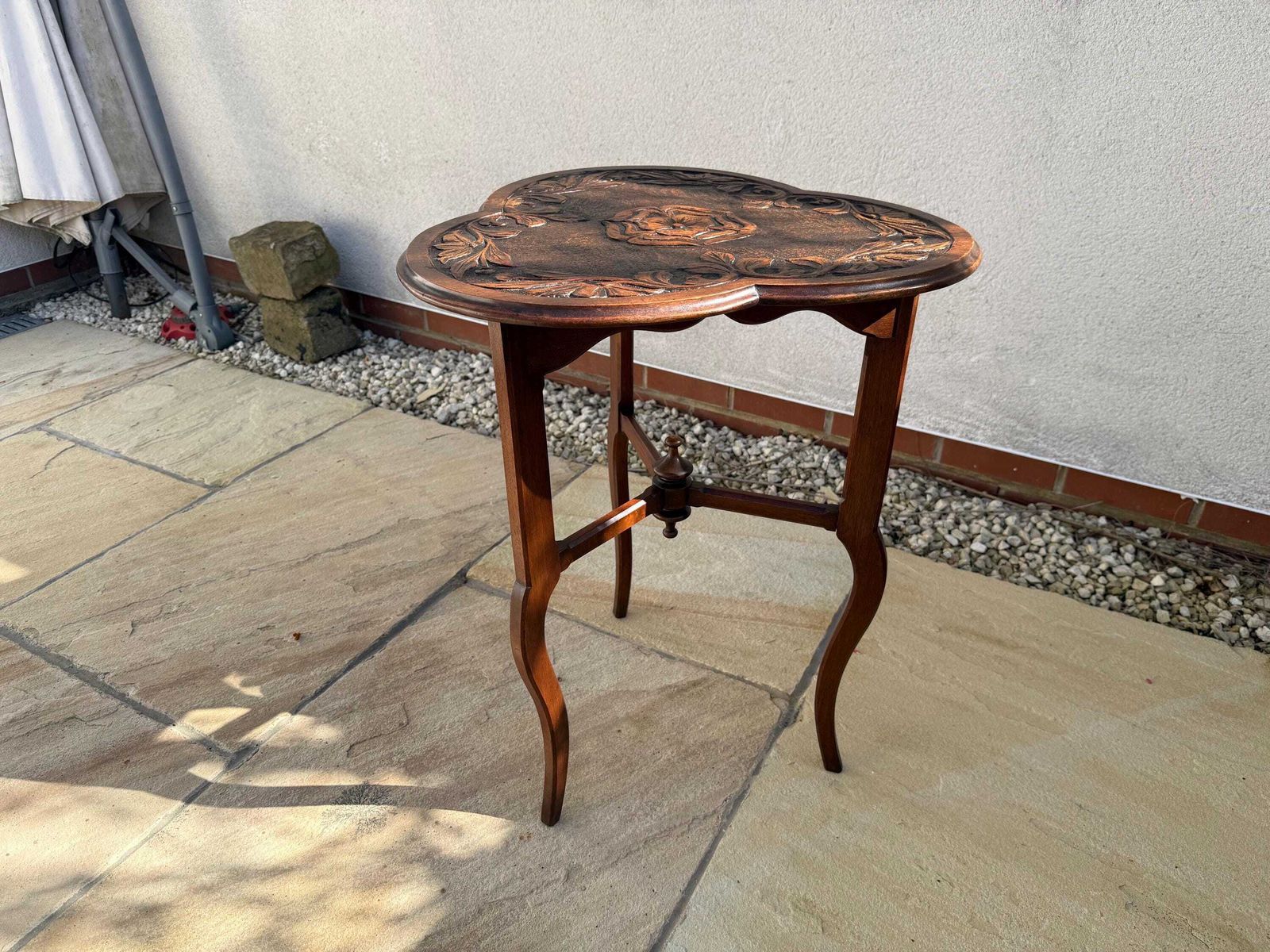 photo for sale Antique Carved Top Table Antique Occasional Side Table Plant Stand