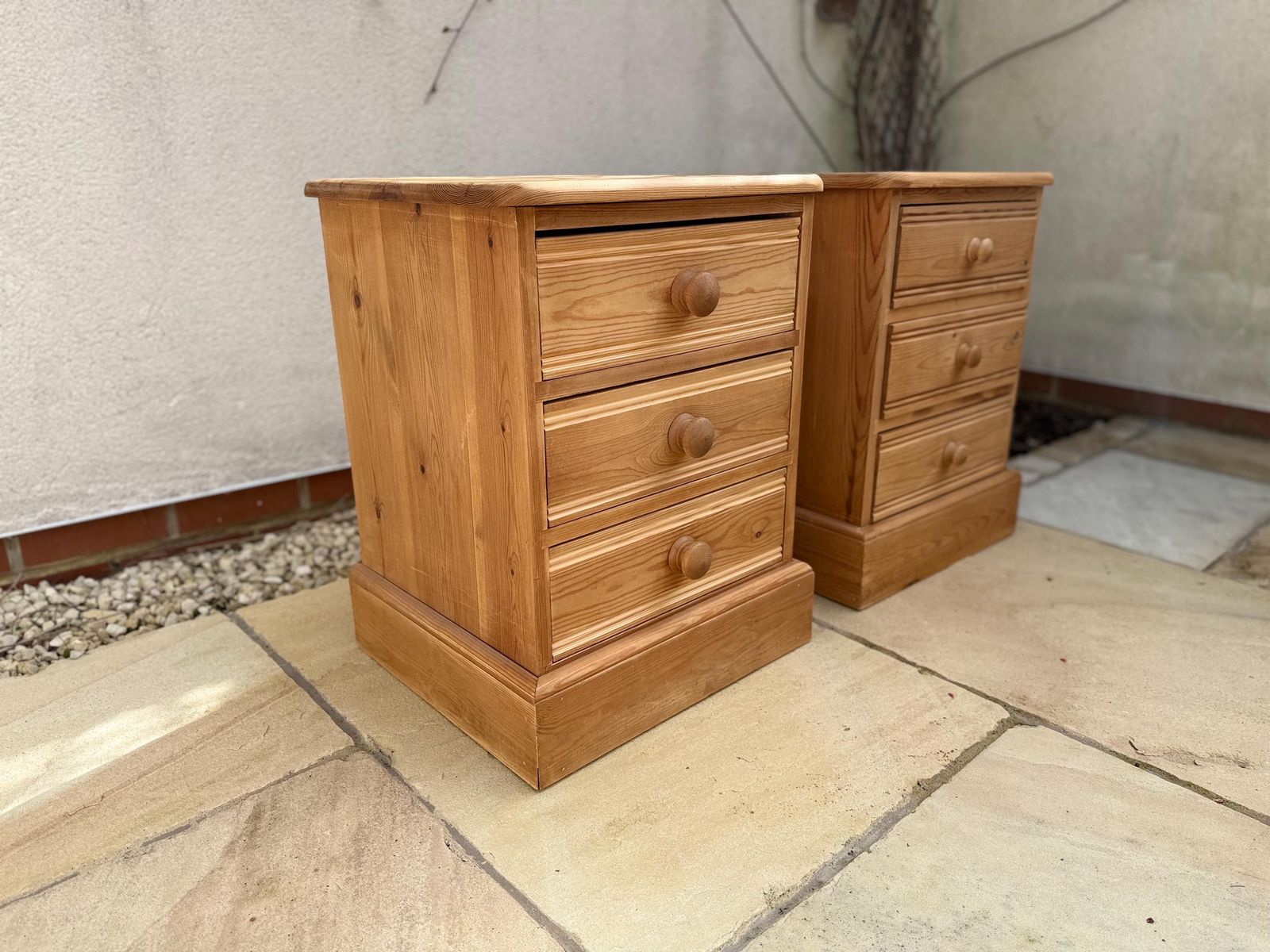 Pair Of Vintage Pine Pot Bedside Tables Drawers Lamp Stands photo furniture