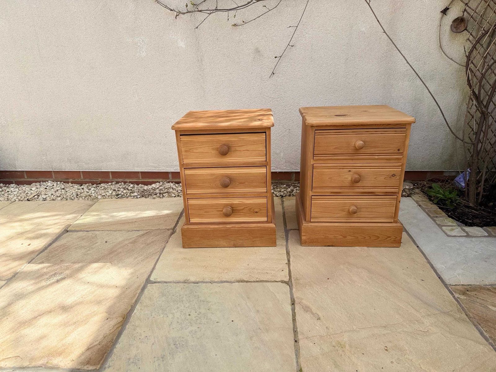 Pair Of Vintage Pine Pot Bedside Tables Drawers Lamp Stands photo vinterior