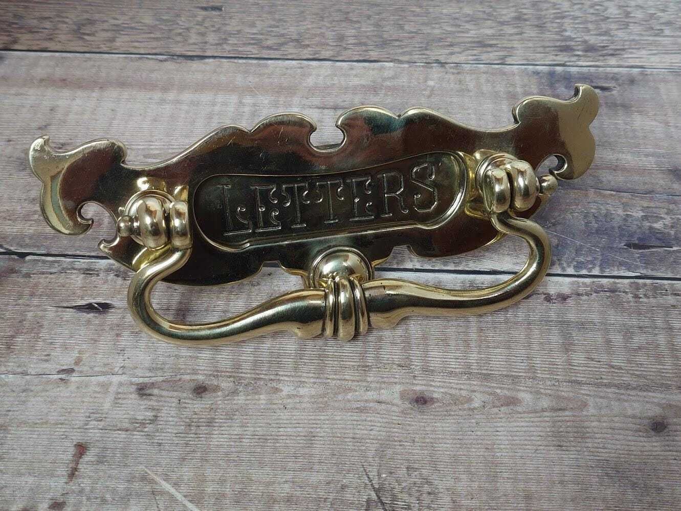 Small Art Nouveau Brass Letter Box With Knocker: Small Postal Knocker photo vintage