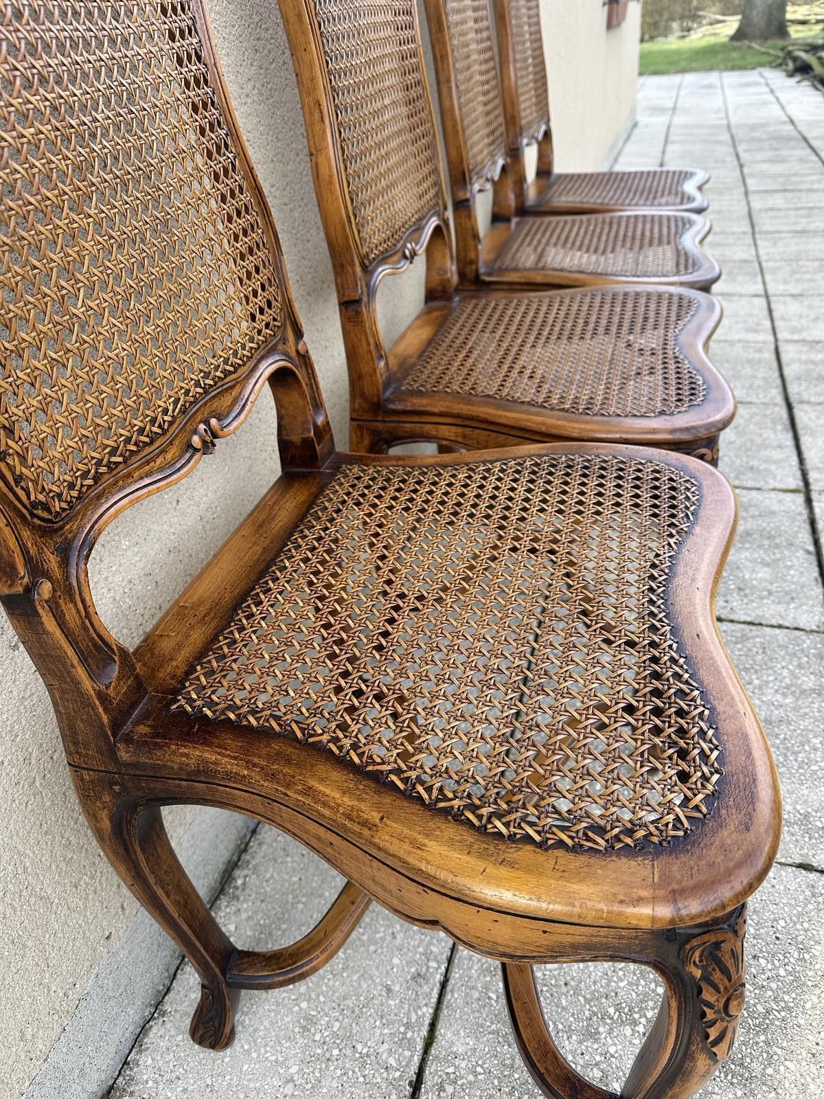 Furniture Original French Set Of Carved Louis Style Cane Dining Chairs photo