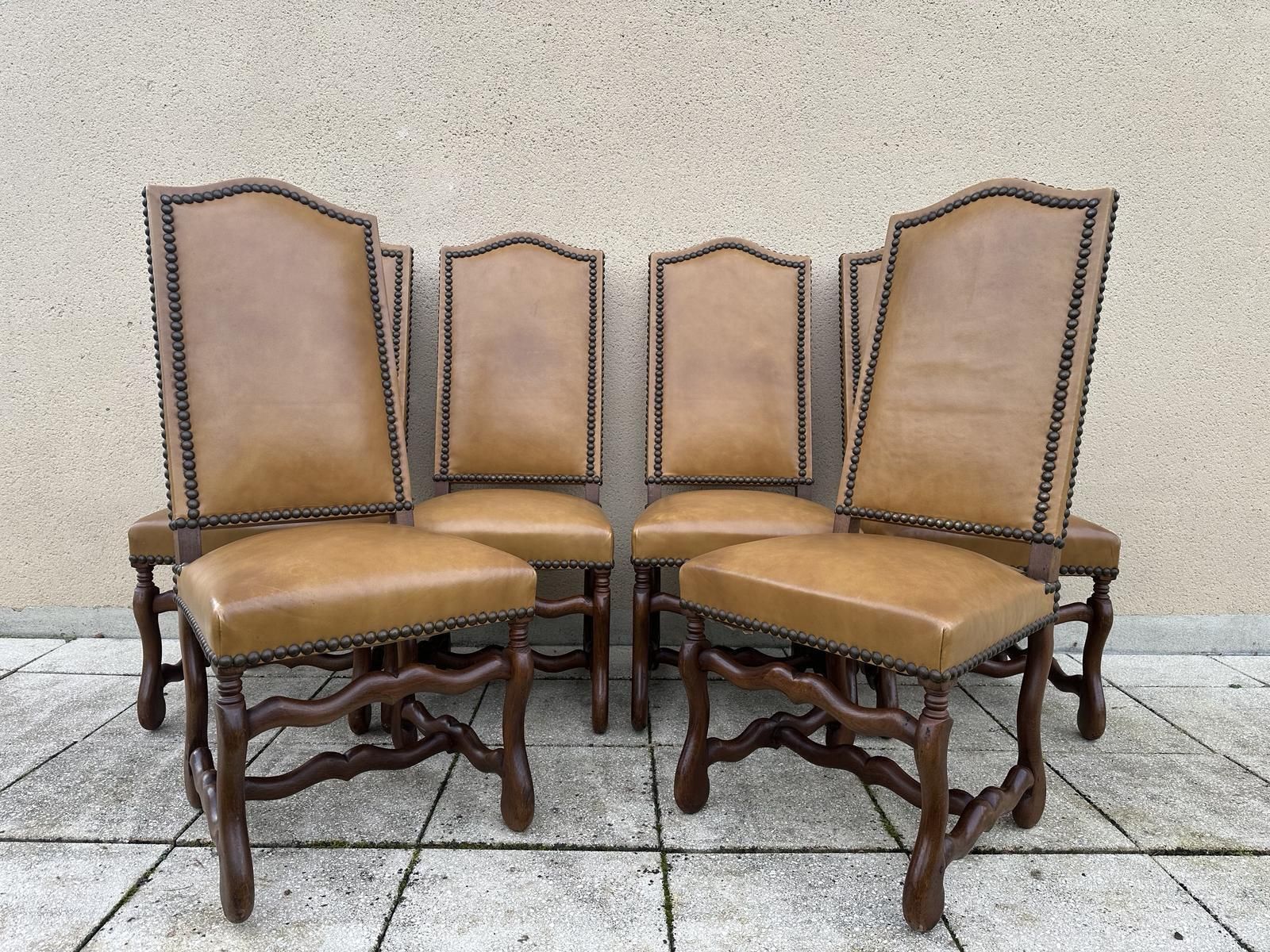 Original French Set Of 6 Os De Mouton Dining Chairs In Oak photo for sale