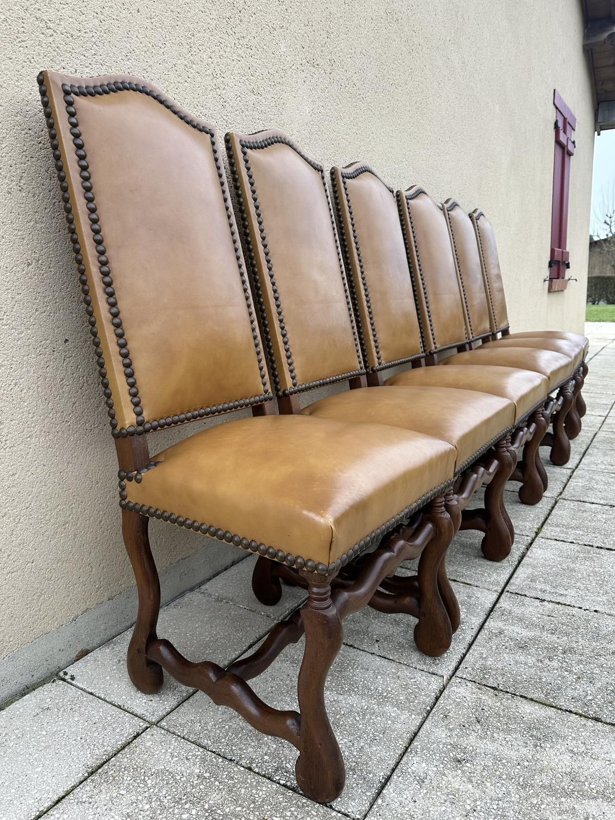Original French Set Of 6 Os De Mouton Dining Chairs In Oak photo vintage