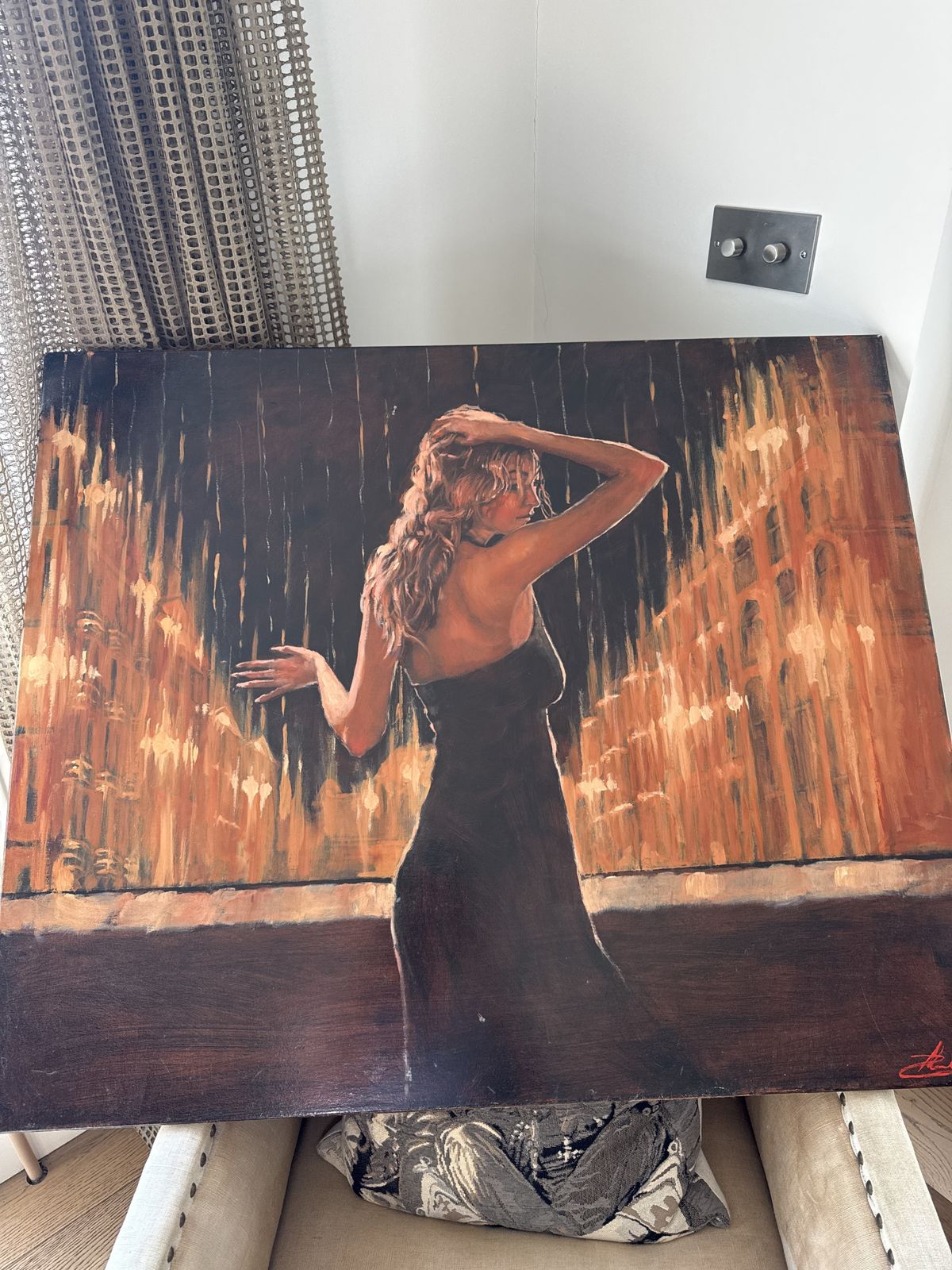 Striking Signed Contemporary Canvas  Elegant Female Figure In Warm Tones