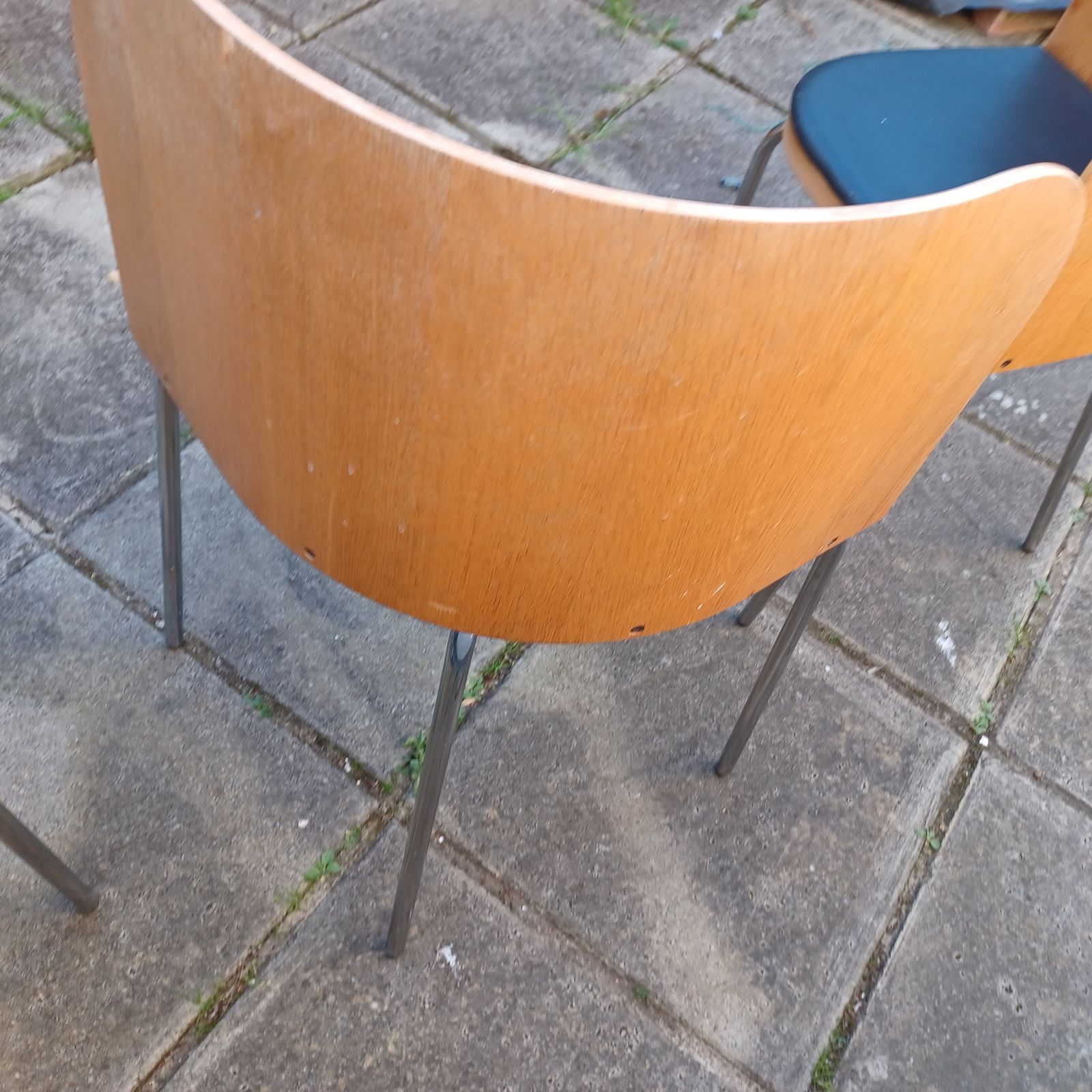 Furniture Fusion Chairs 3x Sandra Kragnert Style Retro Chairs Chrome Legs Wooden Chairs photo