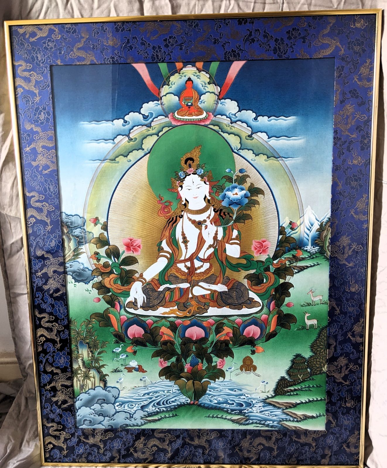White Tara Tibetan Thangka Painting Original Art photo furniture