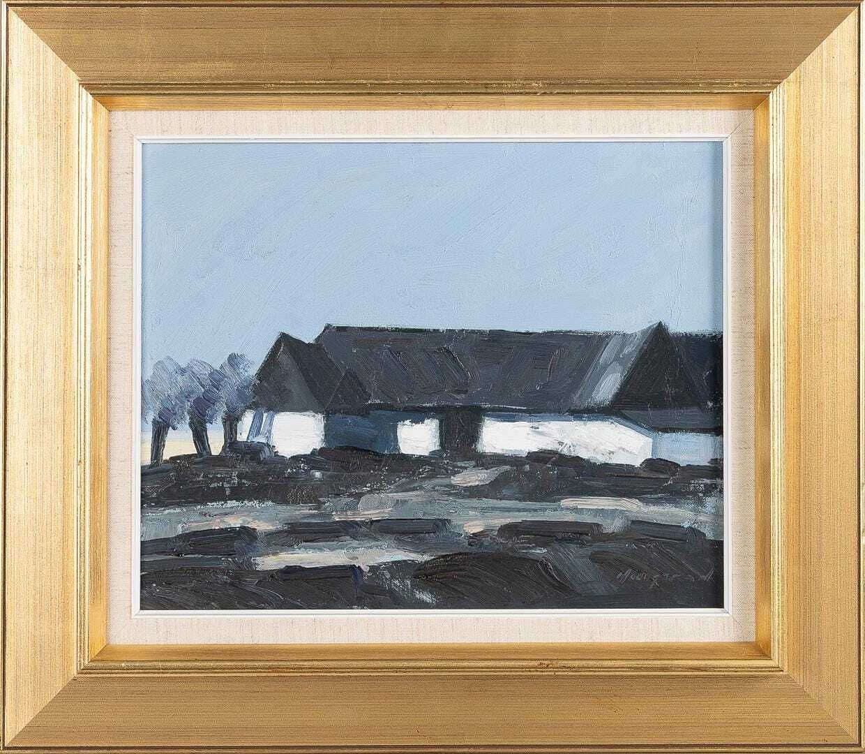Original Mid Century Swedish Oil On Canvas – “Farm Motif” By Bengt Hillgrund – Vintage & Framed – 51 × 59 Cm (20.1" × 23.2")