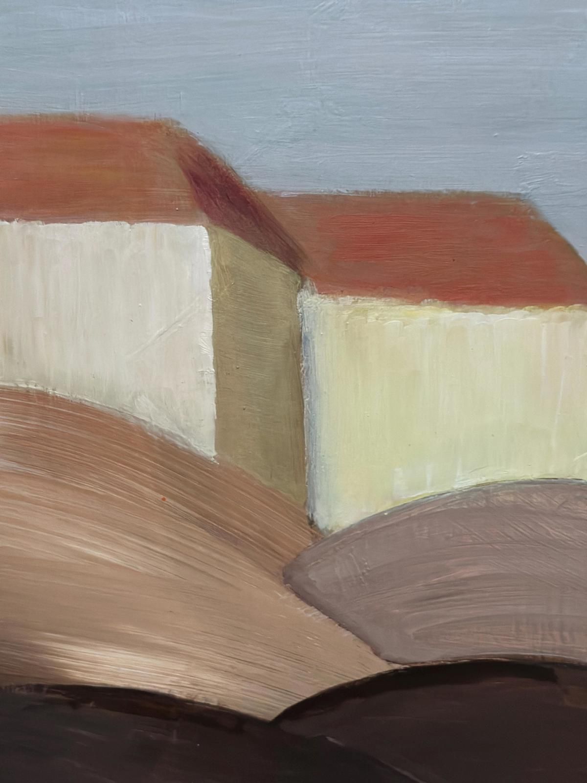 Original Swedish Oil On Panel – “Houses With Red Roofs” By Martina Möller – Contemporary – 54 × 45 Cm (21.3" × 17.7") photo vintage
