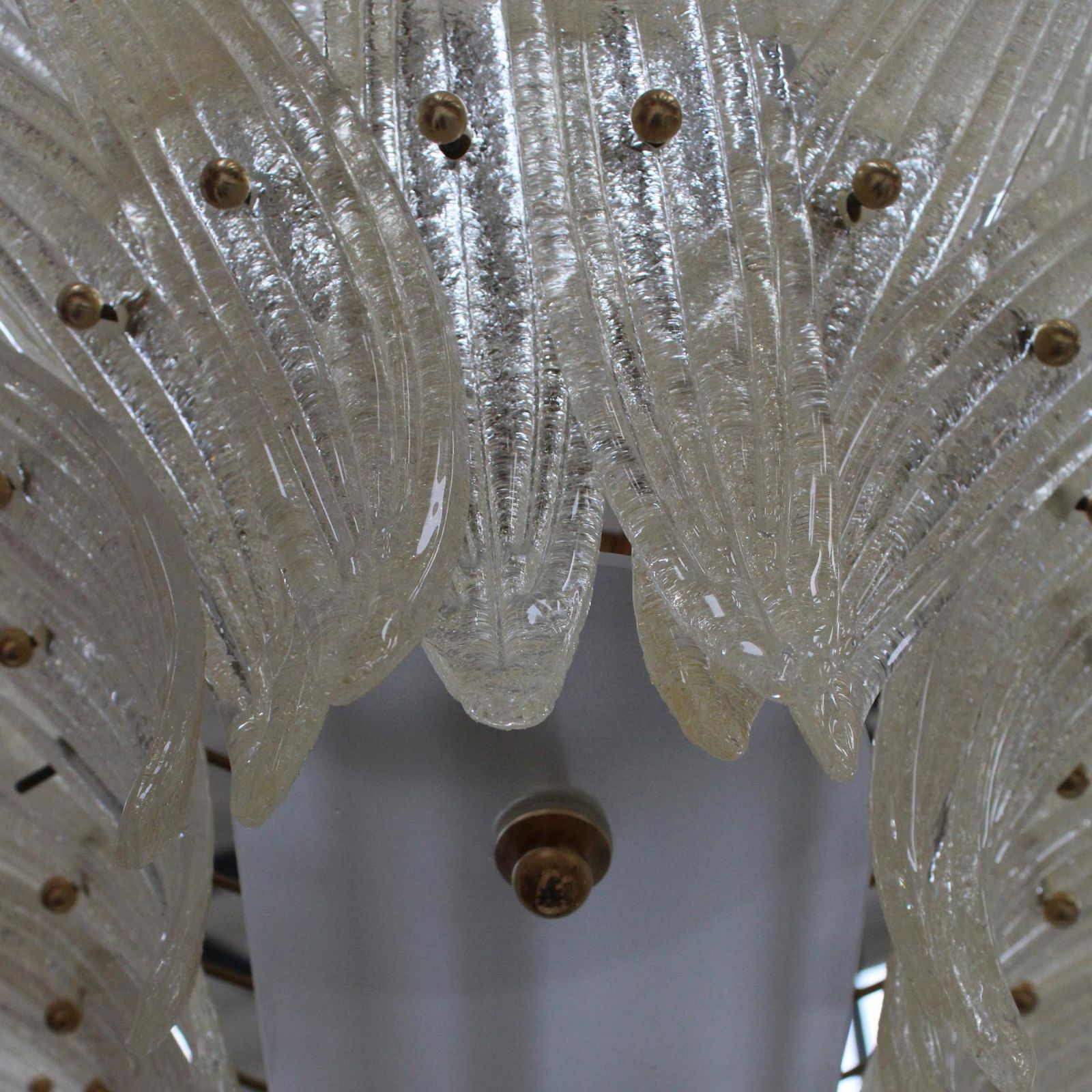 Mid Century Style Transparent Murano Glass And Brass Italian Suspension Lamp photo vintage