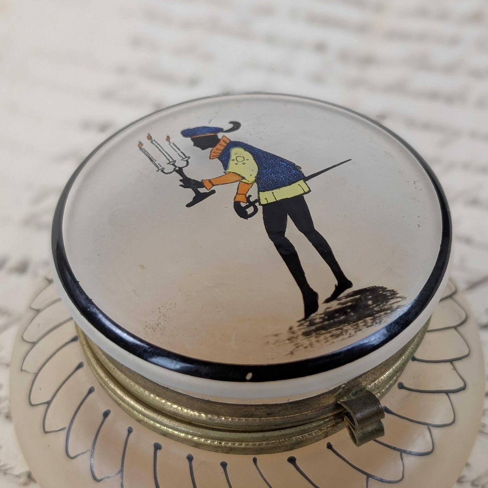 French Frosted Glass Trinket Box, Vintage Satin Glass 1940s Silhouette Vanity Jar Hinged Pill Box photo buy