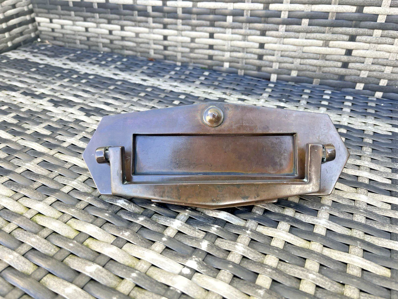 Reclaimed Antique Art Deco Bronze Brass Door Knocker Letter Box Mail Post Slot photo for sale