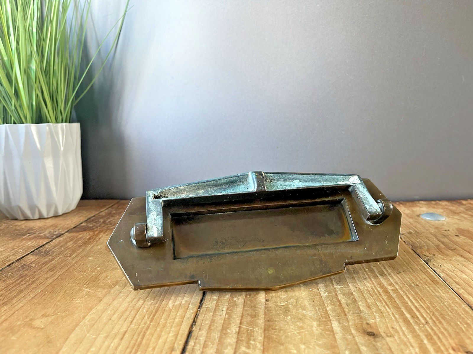 Reclaimed Antique Art Deco Bronze Brass Door Knocker Letter Box Mail Post Slot photo 80.0
