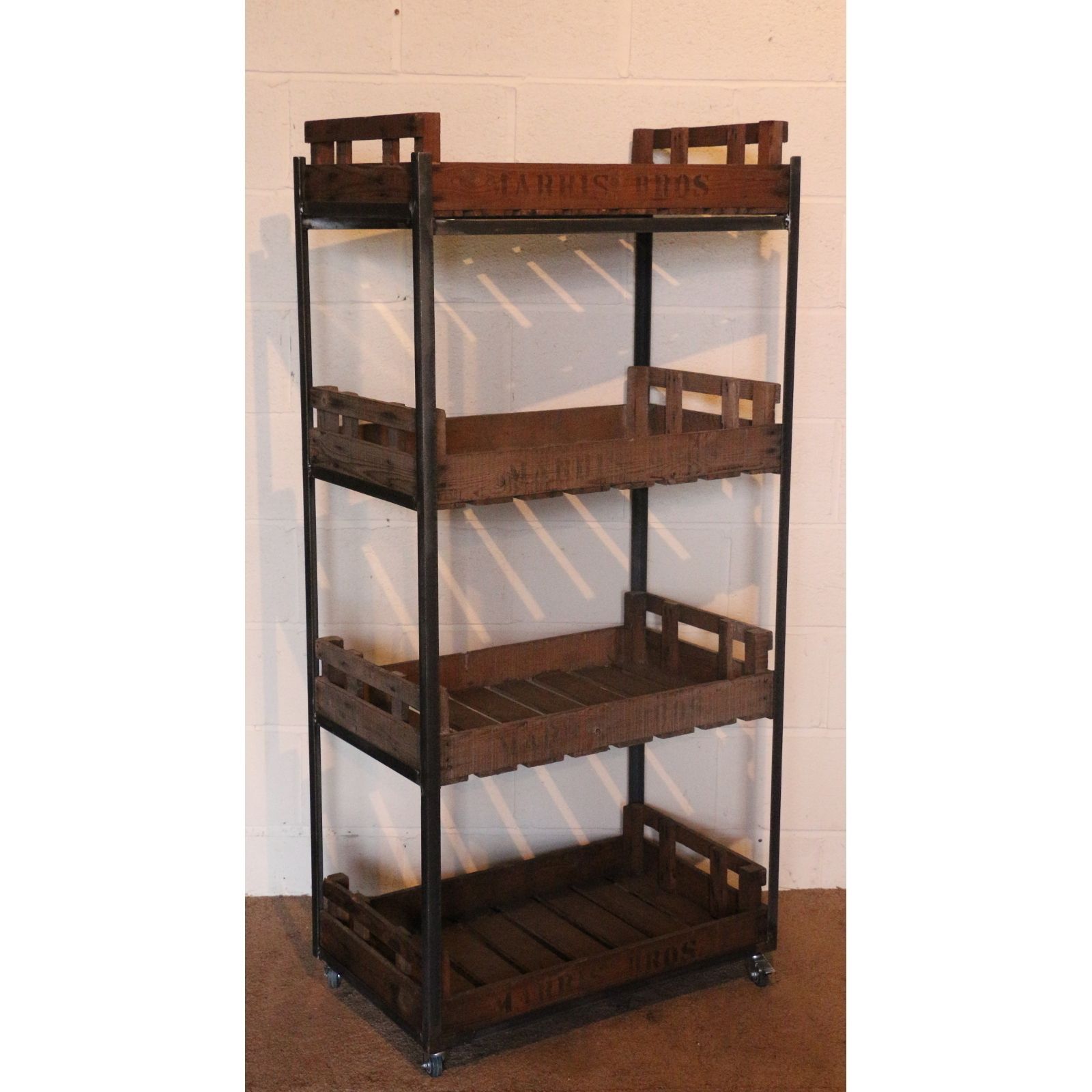 Large Rustic Bakers Rack, Shop Display Stand, Storage Rack, Kitchen Stand, Set With Flat Potato Chitting Trays