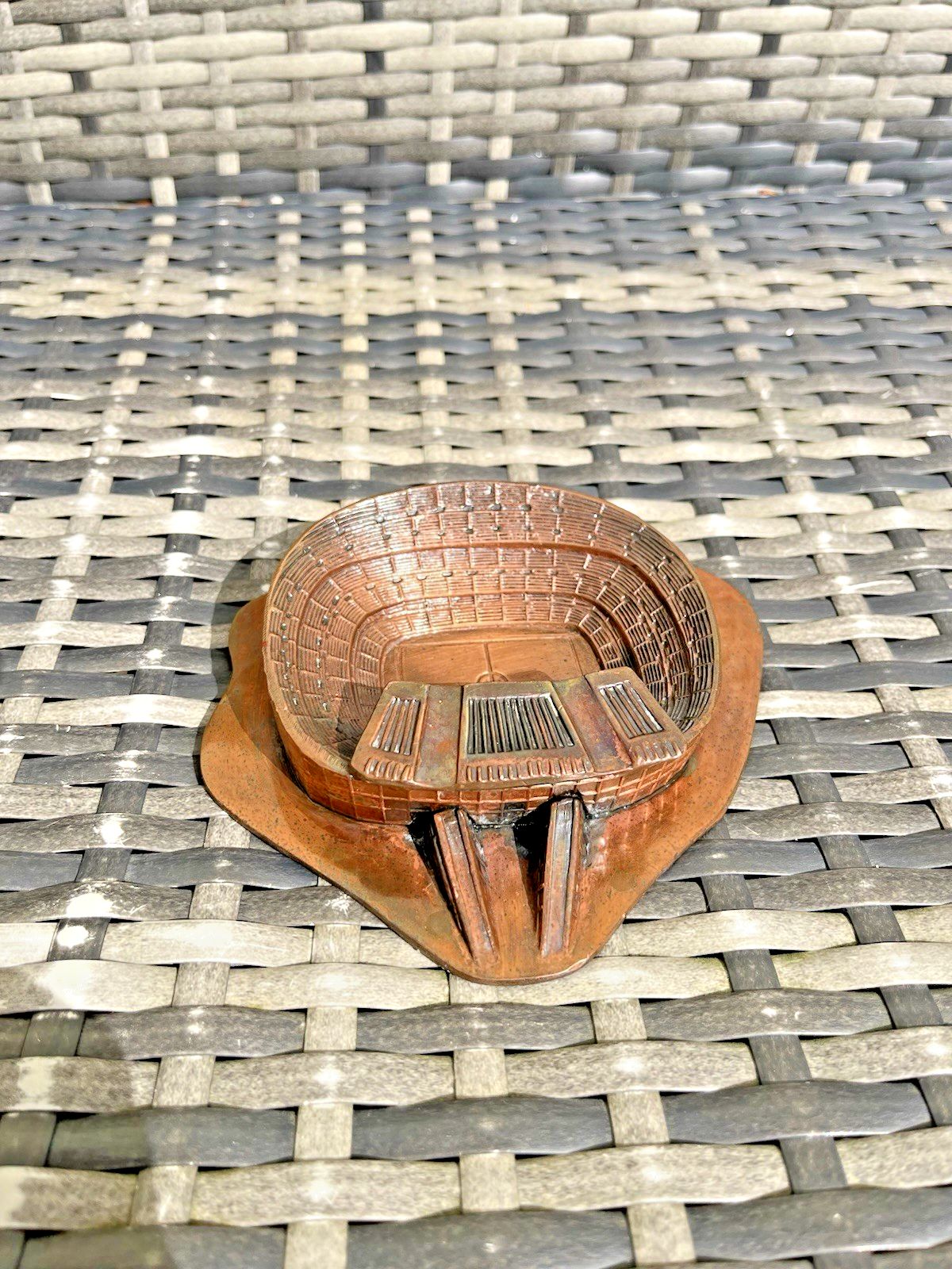 Vintage 60's Copper Camp Nou Barcelona Football Stadium Desk Ashtray Paperweight photo vinterior