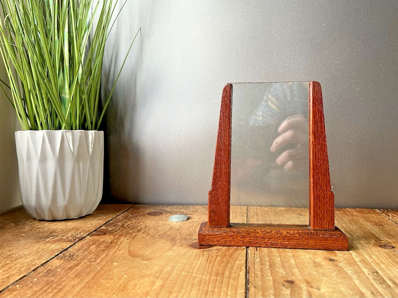 Antique Art Deco Stepped Teak Wood Glass Picture Photo Frame Skyscraper Vintage photo vinterior
