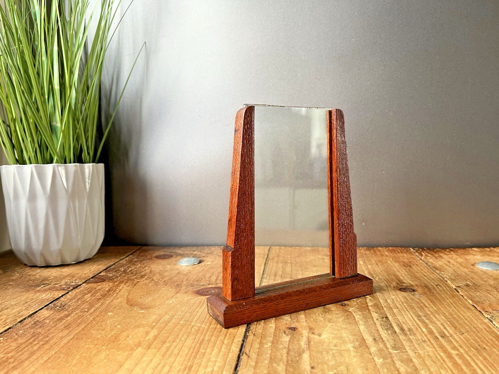 Antique Art Deco Stepped Teak Wood Glass Picture Photo Frame Skyscraper Vintage photo buy