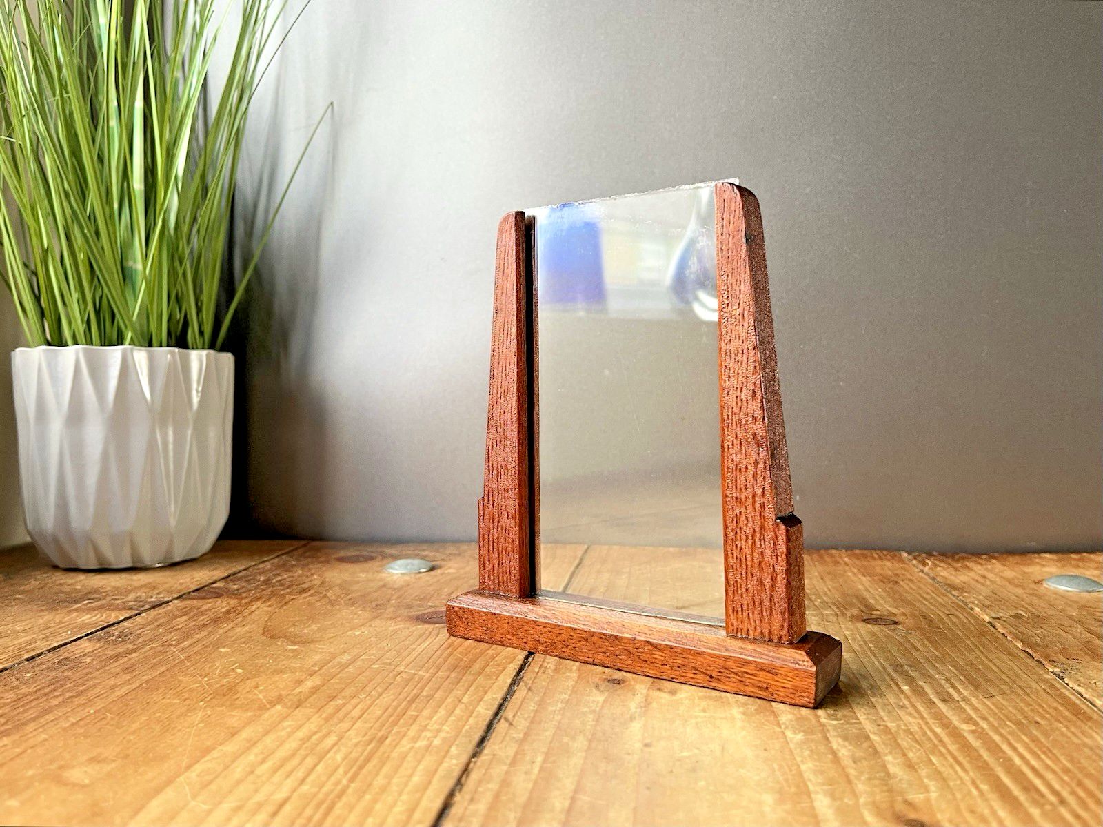 photo furniture Antique Art Deco Stepped Teak Wood Glass Picture Photo Frame Skyscraper Vintage