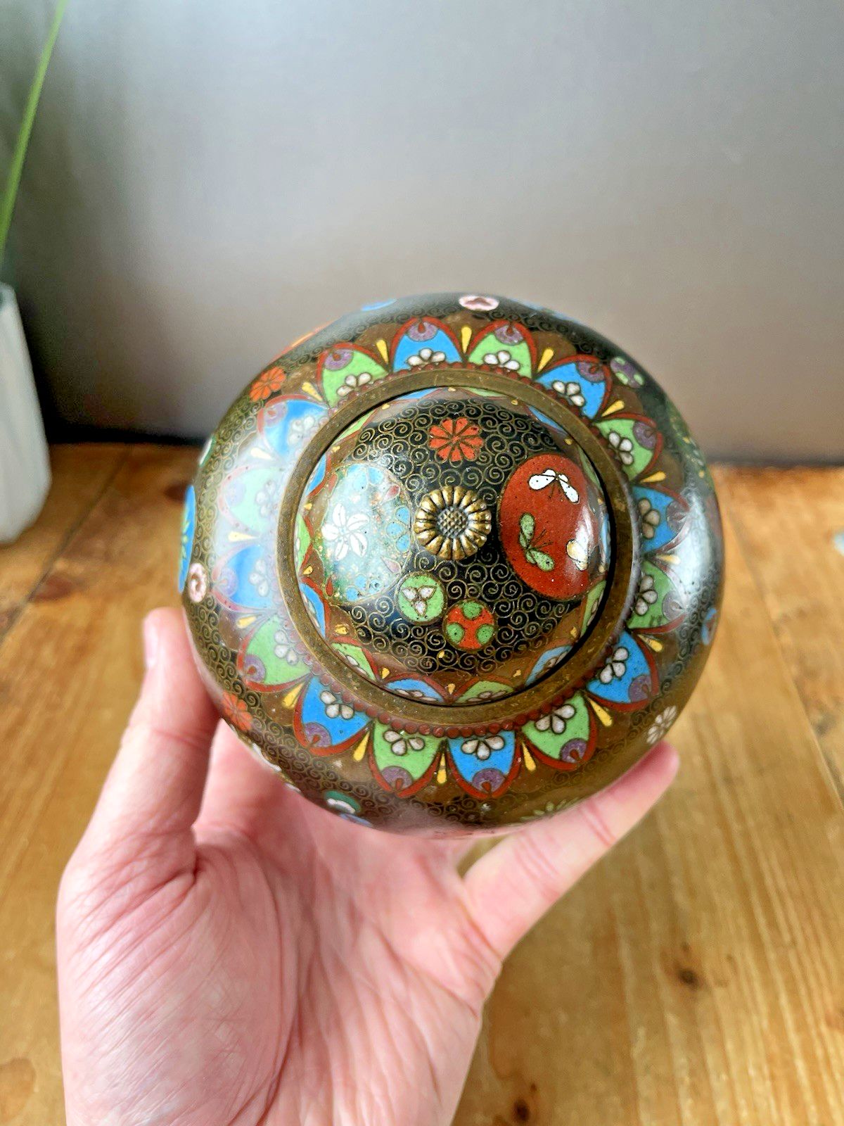 Antique Japanese Meiji Period Cloisonne Enamel Floral Lidded Ginger Spice Jar photo vinterior